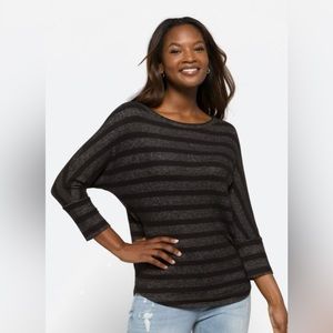 Black & Charcoal Stripe Brushed Dolman Knit Top